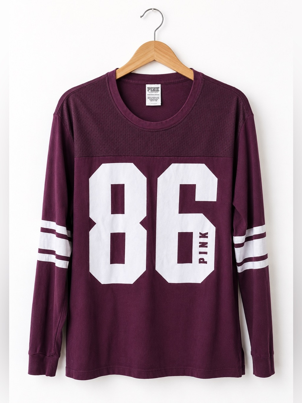 PINK Victoria’s Secret Varsity Jersey Tee Maroon 86 Graphic Y2K Athleisure